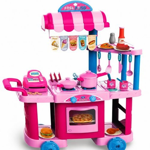 Kit Cozinha Infantil Rosa Brinquedo Fast Food Jogo Lancheira Mini Gourmet