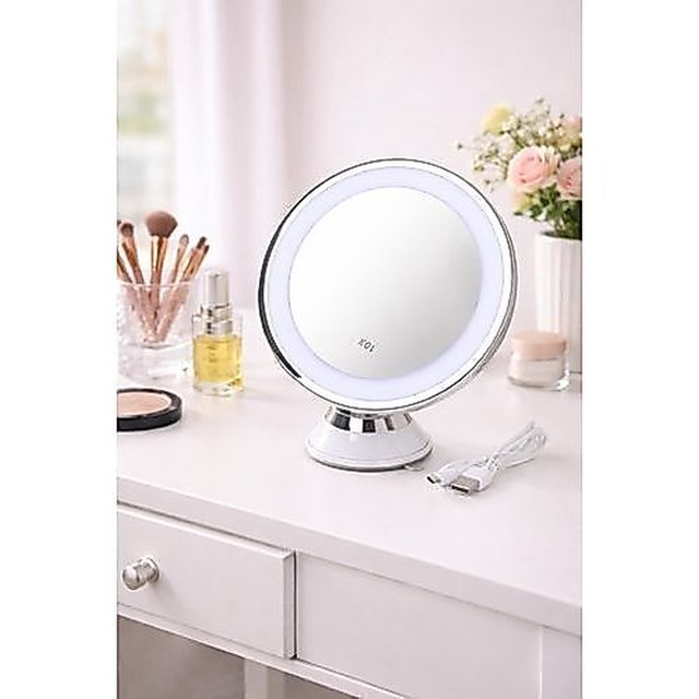 Espelho de Mesa Redondo LED para Maquiagem Com USB - Branca