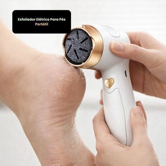Esfoliador Elétrico Pés Portátil Recarregável USB 2 Discos Branco Dourado TOP RIO