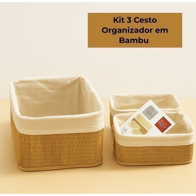 Kit 3 Cesto Organizador em Bambu