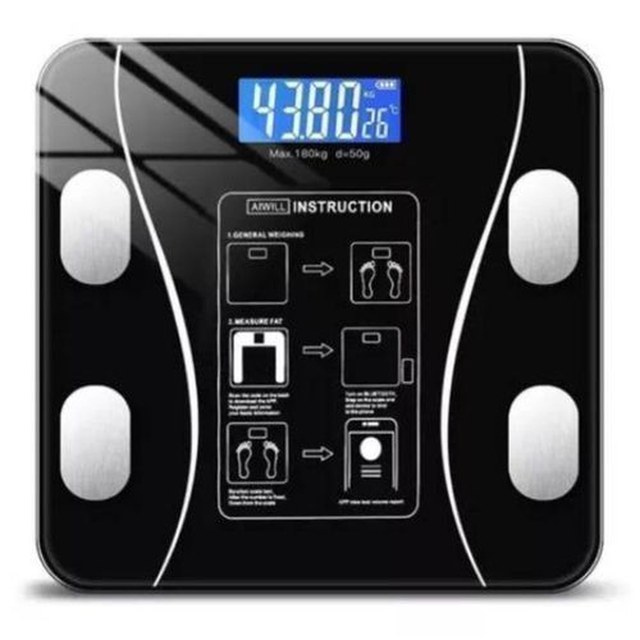 Balança Bioimpedância Digital 140kg Bluetooth Preta TOP RIO